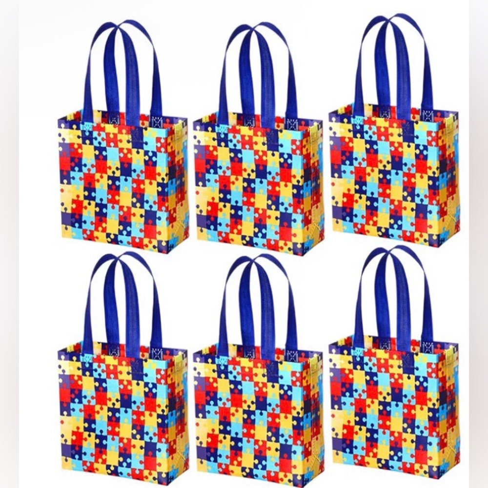 (6) Autism Colorful Puzzle Pattern Tote Bag - Picture 1 of 5